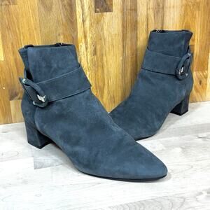 Aquatalia Phiona Gray Suede Almond Toe Heeled Ankle Boots 10.5